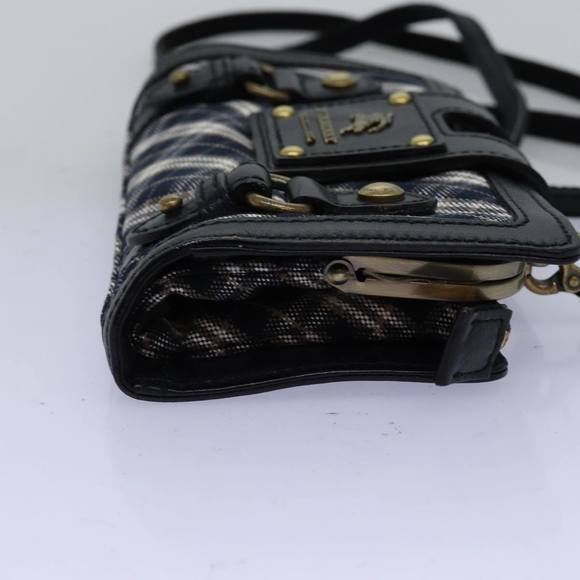 BURBERRY Nova Check Blue Label Shoulder Wallet Canvas Navy Auth 74253 - Picture 4 of 16